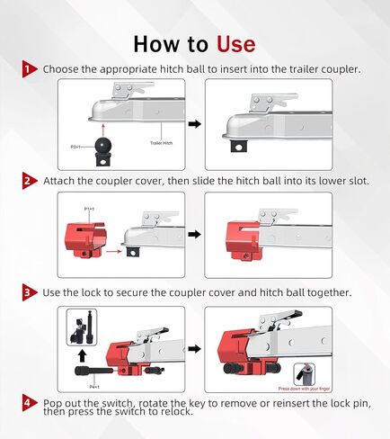 ELITEWILL Trailer Hitch Lock, 2-5/16" Ball Hitch Tongue Lock for 2" Couplers Travel RV Camper Boat Pickup Truck Cargo Trailer Protector Secure Anti-Theft Heavy-Duty in Kuwait