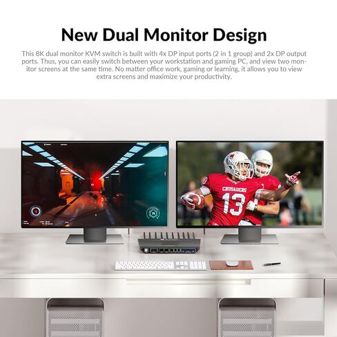 AV Access 8K KVM Switch 2 كمبيوتر 2 شاشات DisplayPort DP 1.4 KVM Switch شاشات مزدوجة مع منافذ USB 3.0 تدعم 8K@60 هرتز 4K@165HZ/144HZ، مخرج صوت، جهاز تحكم عن بعد بالأشعة تحت الحمراء، مع جميع الكابلات in Kuwait