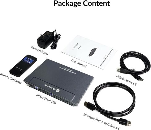 AV Access 8K KVM Switch 2 كمبيوتر 2 شاشات DisplayPort DP 1.4 KVM Switch شاشات مزدوجة مع منافذ USB 3.0 تدعم 8K@60 هرتز 4K@165HZ/144HZ، مخرج صوت، جهاز تحكم عن بعد بالأشعة تحت الحمراء، مع جميع الكابلات in Kuwait