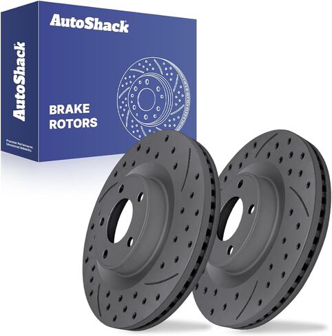 AutoShack Front Brake Rotors for Ford & Lincoln, Edge 2007-2014 MKX 2007-2015, AWD FWD L4 2.0L V6 3.5L 3.7L - Coated Drilled & Slotted - Black Matte Finish - BlackShield - 12.6" (320 mm), 5-Lug in Kuwait