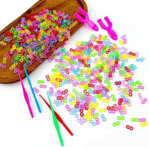 BlingKingdom 600 PCS Rubber Band S Clips with Tools, Colorful Loom Band Hook for DIY Weaving, Bracelets, Necklaces, Keychains in Kuwait
