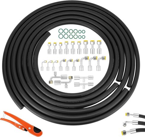 27PCS 9.8ft Air Conditioning Hose and Fitting Kit Includes 9.8ft #6#8#10 AC Hoses and AC Fittings with pipe cutter and O-Ring, Compatible with Automotive Air Conditioning Systems R134a Universal in Kuwait