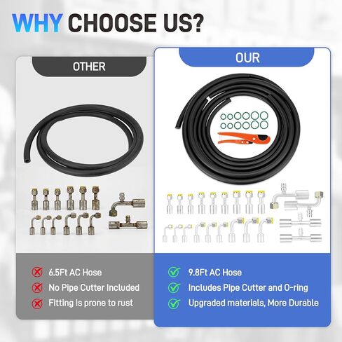 27PCS 9.8ft Air Conditioning Hose and Fitting Kit Includes 9.8ft #6#8#10 AC Hoses and AC Fittings with pipe cutter and O-Ring, Compatible with Automotive Air Conditioning Systems R134a Universal in Kuwait