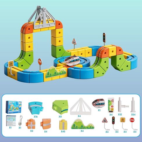 Magnetic Electric Train Set, 3D Infinity Flexible Tracks for Kids, STEM Cube Track Train Birthday Gifts for Boys and Girls Age 3+ Years Old in Kuwait