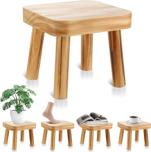 8 Inch Wooden Step Stool, Small Step Stool for Adults with Detachable Legs, Pine Wood Stool with Non-Slip Foot Pads, One Step Stool for Kitchen Bathroom Bedroom & Bedside 220 lbs in Kuwait