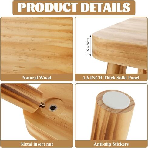 8 Inch Wooden Step Stool, Small Step Stool for Adults with Detachable Legs, Pine Wood Stool with Non-Slip Foot Pads, One Step Stool for Kitchen Bathroom Bedroom & Bedside 220 lbs in Kuwait