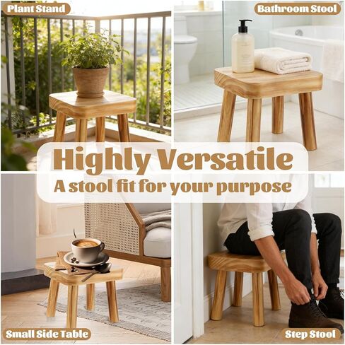 8 Inch Wooden Step Stool, Small Step Stool for Adults with Detachable Legs, Pine Wood Stool with Non-Slip Foot Pads, One Step Stool for Kitchen Bathroom Bedroom & Bedside 220 lbs in Kuwait
