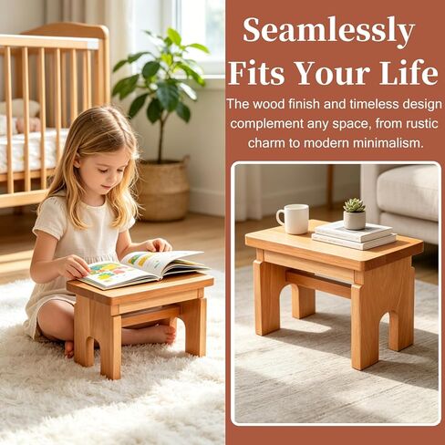 Covzoe Wood Step Stool, 7.5 Inch Small Non-Slip One Step Stool, Portable Bedside Stool for High Beds, Solid Footstool Potty Training Stool for Bathroom Sink, Kitchen, Bedroom in Kuwait