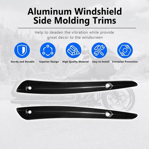 Black Aluminum Windshield Side Molding Decor Trim,Windscreen Stabilizer for Harley Street Glide FLHX Road Glide FLTRX Electra Glide FLHT Tri Glide 2014-2023 Models Accessories in Kuwait