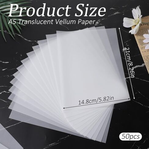 50 Pcs A5 Translucent Vellum Paper 5.83 x 8.27 in Printable Trace Paper Wedding Photo Cover for Invitations DIY Printing Vellum Tracing Papers Pad for Drawing Sketching Writing in Kuwait
