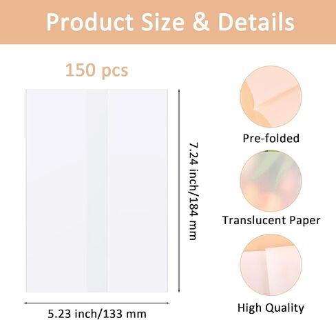 150 Pack Pre Folded Vellum Jackets for 5x7 Invitations, Wedding Invitation Sleeves, Vellum Paper for Invitations - A7 Size Translucent Envelope Liners for Wedding Cards & Stationery in Kuwait
