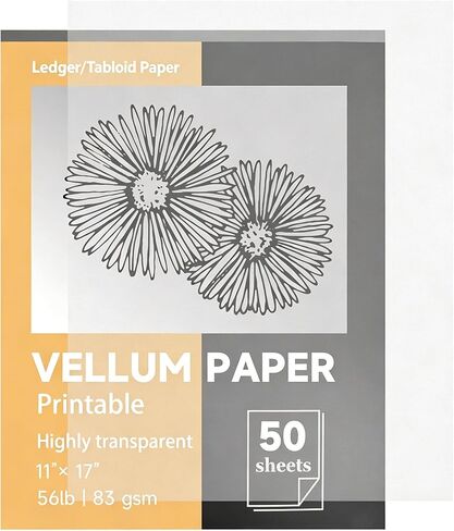 Translucent Vellum Paper,11 x 17 inches Printable Vellums Tracing Paper,50 Sheets 56lbs/83gsmfor Tracing, Drawing, Sketching, Card Overlays, Invitations Belly Bands, Envelope, Lantern(LPVP-02) in Kuwait