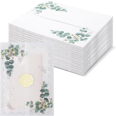 120 Pack Vellum Jackets for 5x7 Invitations with Gold Stickers Pre-Folded Vellum Paper 5x7, 130GSM Translucent Wedding Invitations Wraps for Wedding, Birthday Invitation (Wildflower Pattern) in Kuwait