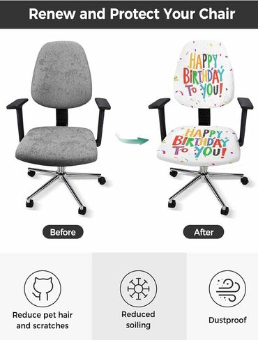 Office Chair Cover Happy Birthday to You Birthday Party Decoration Split Protective Stretch Elastic Universal Cover for Desk Task Chair,Computer Rotating Chair 1pcs in Saudi Arabia