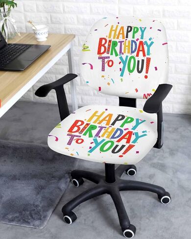 Office Chair Cover Happy Birthday to You Birthday Party Decoration Split Protective Stretch Elastic Universal Cover for Desk Task Chair,Computer Rotating Chair 1pcs in Saudi Arabia