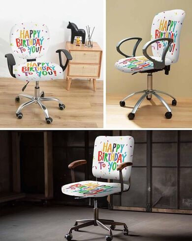 Office Chair Cover Happy Birthday to You Birthday Party Decoration Split Protective Stretch Elastic Universal Cover for Desk Task Chair,Computer Rotating Chair 1pcs in Saudi Arabia