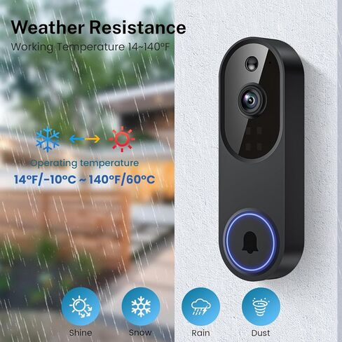 1080P Video Doorbell Camera, Smart Human Detection, Cloud Storage, Chime Included, Live View, 2-Way Audio, IR Night Vision, Battery Powered, Indoor/Outdoor Surveillance in Saudi Arabia