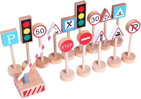 Wooden Street Signs for Train Set 15 Educational Playset for Kids, Boys, & in Kuwait