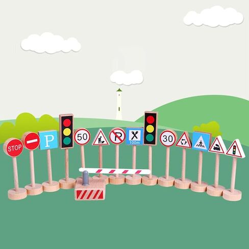 Wooden Street Signs for Train Set 15 Educational Playset for Kids, Boys, & in Kuwait