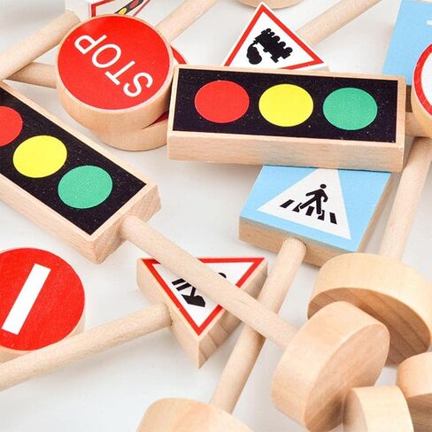 Wooden Street Signs for Train Set 15 Educational Playset for Kids, Boys, & in Kuwait