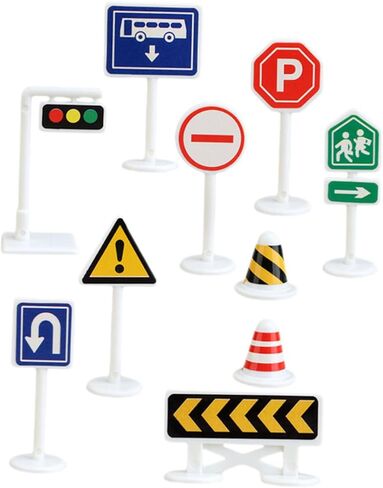 ibasenice 10pcs Miniature Traffic Sign for Bright Color Road Barricade Models Lightweight and Portable Educational Road Playset in Kuwait