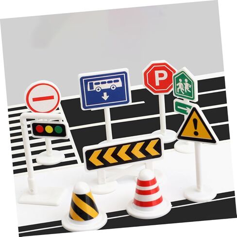 ibasenice 10pcs Miniature Traffic Sign for Bright Color Road Barricade Models Lightweight and Portable Educational Road Playset in Kuwait