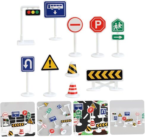 ibasenice 10pcs Miniature Traffic Sign for Bright Color Road Barricade Models Lightweight and Portable Educational Road Playset in Kuwait