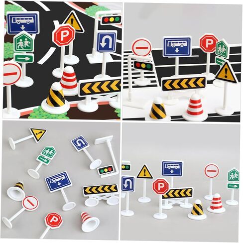 ibasenice 10pcs Miniature Traffic Sign for Bright Color Road Barricade Models Lightweight and Portable Educational Road Playset in Kuwait