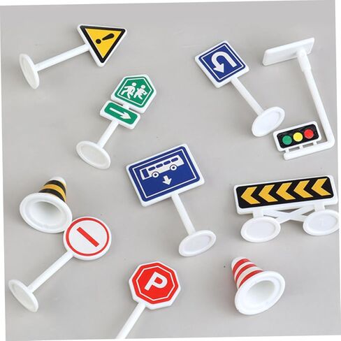 ibasenice 10pcs Miniature Traffic Sign for Bright Color Road Barricade Models Lightweight and Portable Educational Road Playset in Kuwait