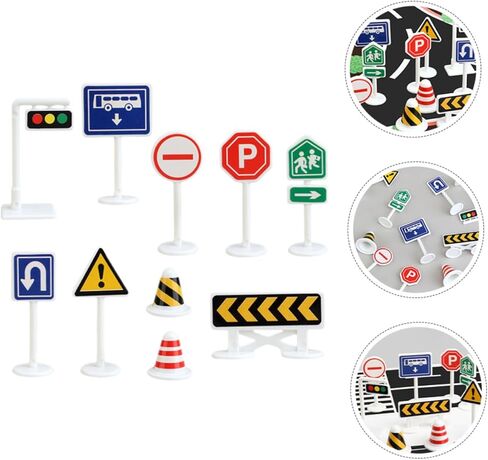ibasenice 10pcs Miniature Traffic Sign for Bright Color Road Barricade Models Lightweight and Portable Educational Road Playset in Kuwait