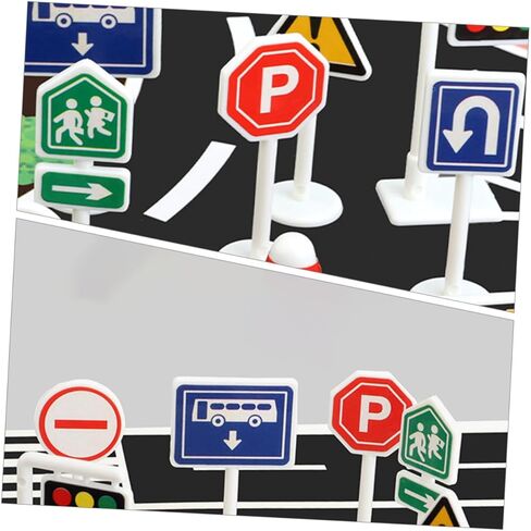 ibasenice 10pcs Miniature Traffic Sign for Bright Color Road Barricade Models Lightweight and Portable Educational Road Playset in Kuwait
