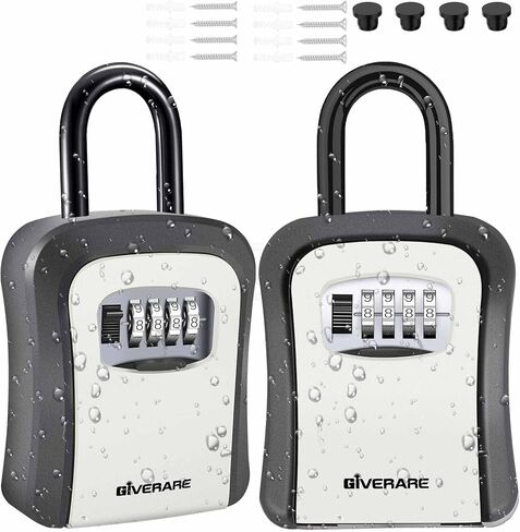 Key Lock Box, 4 Digits Combination Lockbox, Wall Mount & Portable Alloy Metal Waterproof Outdoor Resettable Key Hider for House, Apartment, Realtors Spare Keys Safe Storage-Grey in Saudi Arabia