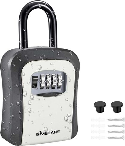 Key Lock Box, 4 Digits Combination Lockbox, Wall Mount & Portable Alloy Metal Waterproof Outdoor Resettable Key Hider for House, Apartment, Realtors Spare Keys Safe Storage-Grey in Saudi Arabia