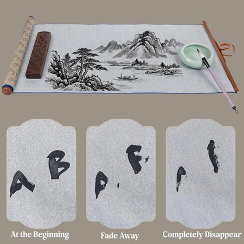 ZOOFOX 4 Pack Water Drawing Writing Cloth Scrolls, 33x15 Inch Reusable Chinese Calligraphy Cloth, Magic Water Drawing Mat for Students Beginners Practicing, No Ink or Paper Waste in Kuwait