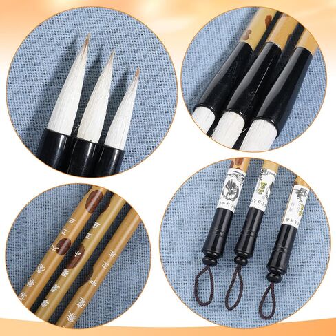 Chinese Painting Brushes Set, 3 Sizes Chinese Calligraphy Brush Set Flower Bird Line-Drawing Brushes Writing Brush, Painting with Bamboo Pen Holder, Traditional Art Sumi in Kuwait