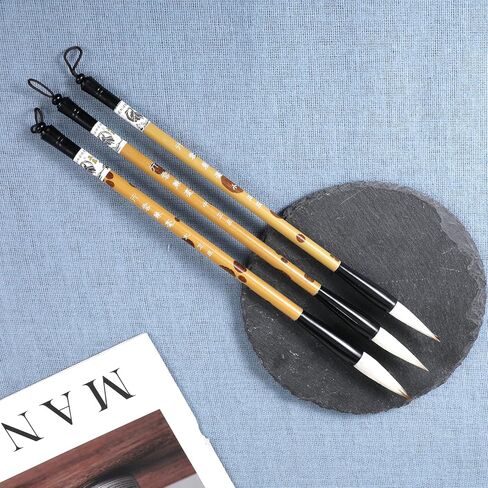 Chinese Painting Brushes Set, 3 Sizes Chinese Calligraphy Brush Set Flower Bird Line-Drawing Brushes Writing Brush, Painting with Bamboo Pen Holder, Traditional Art Sumi in Kuwait