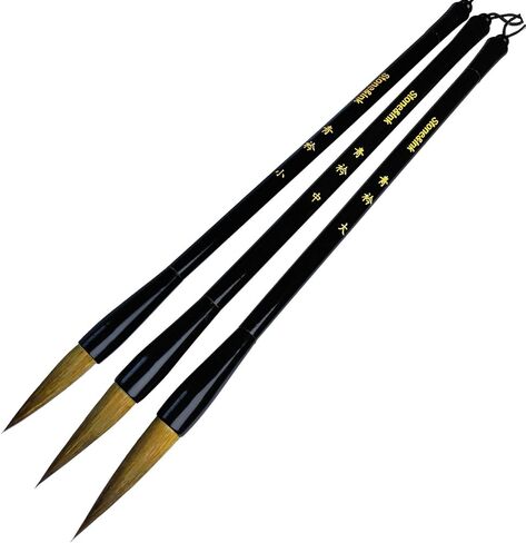 Stone&Ink Calligraphy Brush for Beginners 3pcs set, Student Brush set, Wolf Hair Brush for Chinese Calligraphy Japanese shodo Kanji, Sumi-e Drawing Watercolor Brush in Kuwait