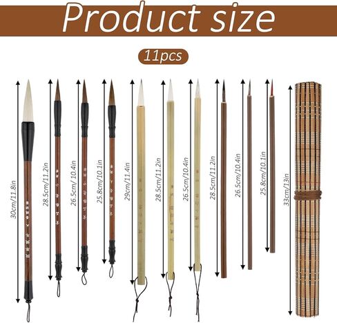 10 Pcs Chinese Calligraphy Brush, Sumi Brushes Set Premium Writing Watercolor Brushes for Beginners & Artists with Roll-up Bamboo Brush Holder, Painting Set Flower Bird Line-Drawing in Kuwait