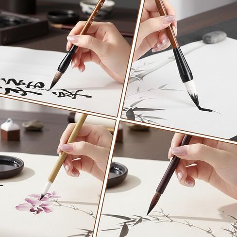 10 Pcs Chinese Calligraphy Brush, Sumi Brushes Set Premium Writing Watercolor Brushes for Beginners & Artists with Roll-up Bamboo Brush Holder, Painting Set Flower Bird Line-Drawing in Kuwait