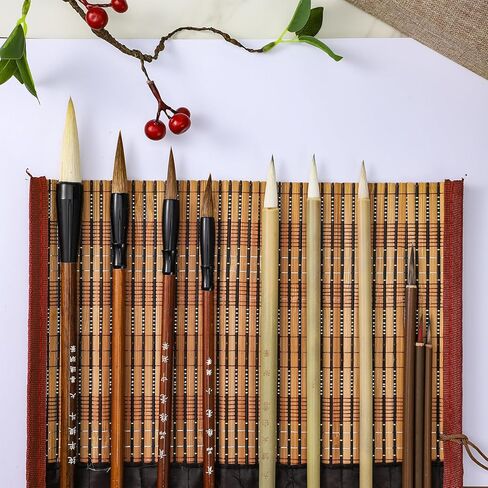 10 Pcs Chinese Calligraphy Brush, Sumi Brushes Set Premium Writing Watercolor Brushes for Beginners & Artists with Roll-up Bamboo Brush Holder, Painting Set Flower Bird Line-Drawing in Kuwait