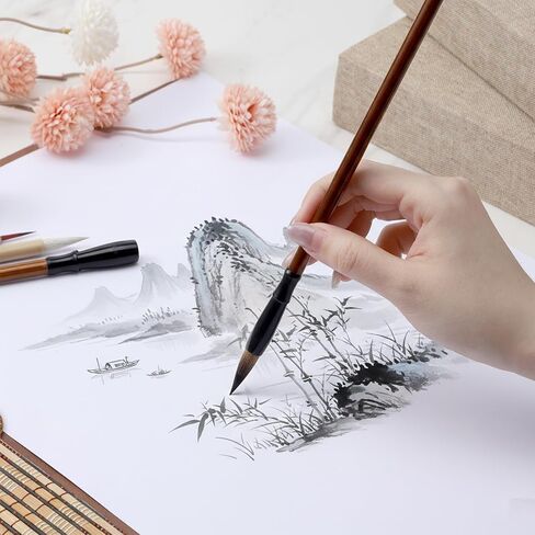 10 Pcs Chinese Calligraphy Brush, Sumi Brushes Set Premium Writing Watercolor Brushes for Beginners & Artists with Roll-up Bamboo Brush Holder, Painting Set Flower Bird Line-Drawing in Kuwait