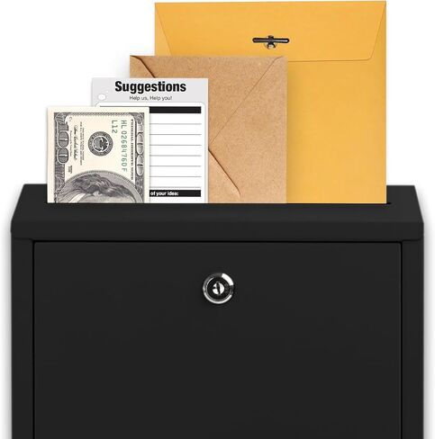 Suggestion Box with Lock and Slot, Wall Mounted Metal Drop Box with 4 Keys, Secure Locking Box for Cash and Ballots, Office MailBox, 10.4 x 2.9 x 11 Inch, Black in Kuwait