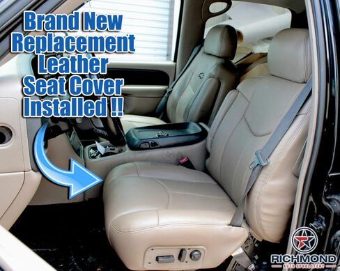 تنجيد السيارات ريتشموند - (متوافق مع 2002 Chevy Avalanche Truck LT Z71 Z66 - غطاء مقعد بديل من الجلد الأصلي من جانب السائق، أسمر ضارب للصفرة in Kuwait