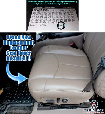 تنجيد السيارات ريتشموند - (متوافق مع 2002 Chevy Avalanche Truck LT Z71 Z66 - غطاء مقعد بديل من الجلد الأصلي من جانب السائق، أسمر ضارب للصفرة in Kuwait