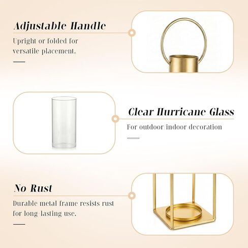 Staymoment Metal Lanterns Decorative Set of 2 - Rustic Farmhouse Iron Candle Holder for Table Centerpiece Fireplace Mantles, 13" & 11" Hanging Lantern Home Decor No Glass for Indoor Outdoor, Gold in Saudi Arabia