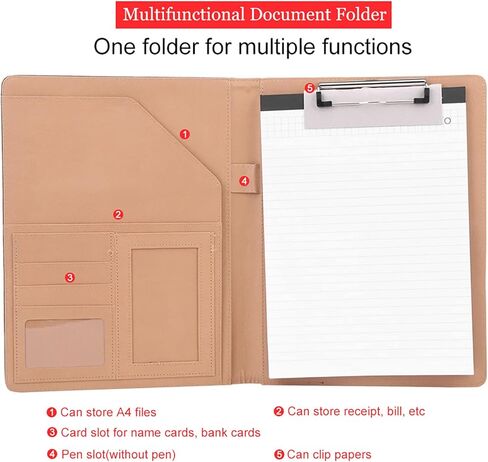 EVGATSAUTO Multifunctional A4 PU Business Document Folder, Conference Organizer Case with Multiple Card Slots and Metal Clip for File Organization and Office Meetings (Black) in Kuwait