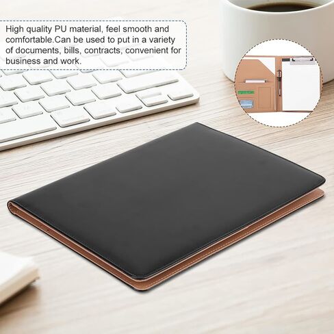 EVGATSAUTO Multifunctional A4 PU Business Document Folder, Conference Organizer Case with Multiple Card Slots and Metal Clip for File Organization and Office Meetings (Black) in Kuwait