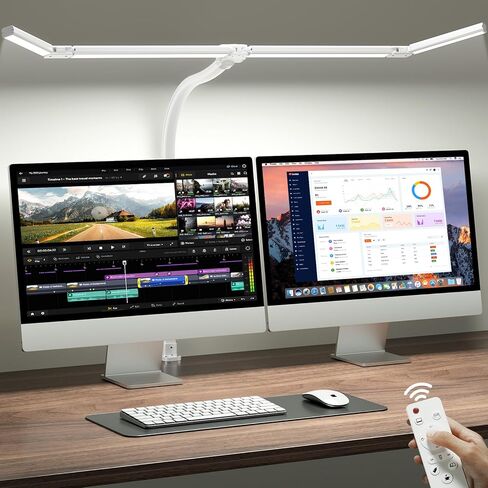 مصباح مكتب LED ONEMIX مقاس 42 بوصة مع مشبك، ضوء مكتب معماري مع جهاز تحكم عن بعد، شريط 4 شرائح قابل للتعديل، سطوع 1800 لومن، مصباح مكتب للعناية بالعين للمكتب المنزلي، القراءة، الدراسة، الشاشات المزدوجة، منضدة العمل (أسود) in Kuwait