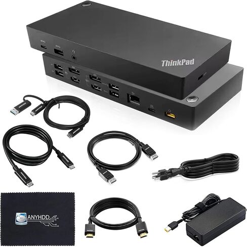 40AF0135US محطة إرساء Lenovo Thinkpad المزدوجة - محطة إرساء Lenovo USB C مع USB-A + محول USB من النوع A + كابل HDMI + كابل DisplayPort + كابل USB-C + قطعة قماش من الألياف الدقيقة (عبوة من 6 قطع) in Saudi Arabia