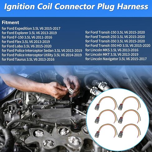 6Pcs Ignition Coil Connector Plug Harness for Ford F-150 11-16 Ignition Coilpack Female Connector Plug Harness Pigtail for Lincoln Navigator 15-17 No.UF646/BL3Z12029C in Kuwait